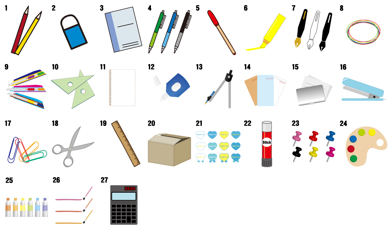 筆記道具、事務用品の英語